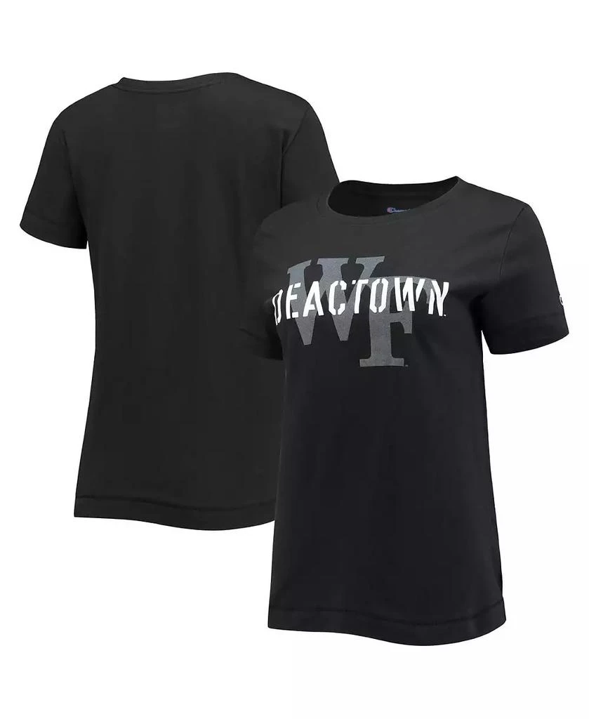 CHAMPION Women's Black Wake Forest Demon Deacons Deactown Wordmark T-shirt 1