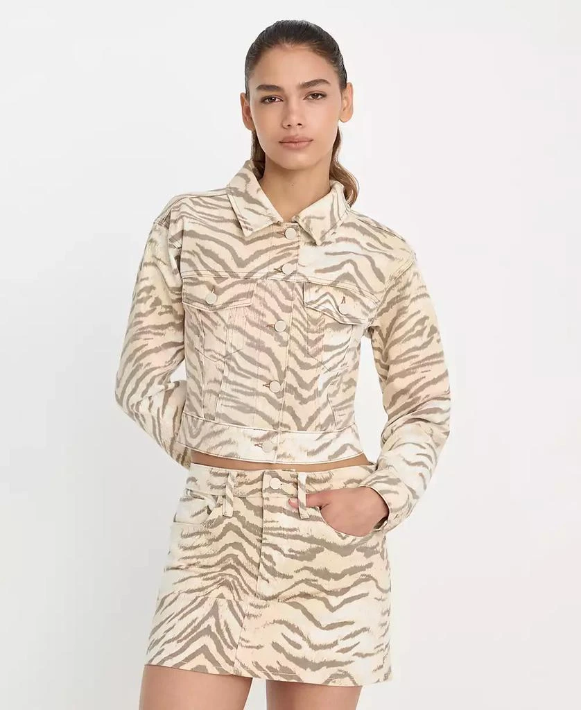 Good American Women
s Essential Crop Tiger Print Collared Jacket