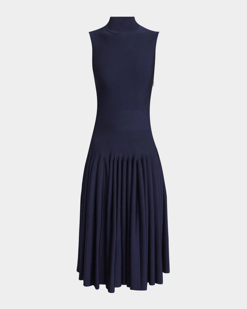 Alaia High-Neck Pleated Knit Midi Dress 1