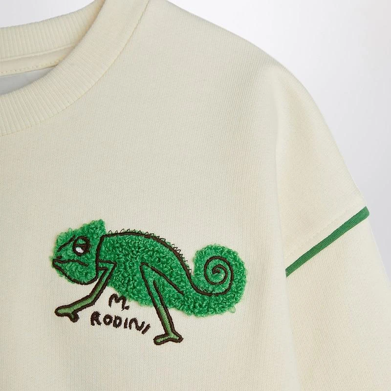 Mini Rodini Ivory sweatshirt with a velvet lizard 3