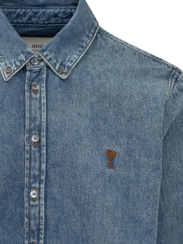 Shop AMI Paris Ami Alexandre Mattiussi Denim Shirt With Logo on