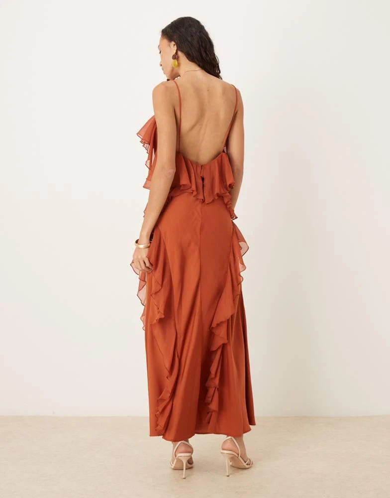 chinese dress ladies Rosette Sweetheart Ruffled Tiered Chiffon Maxi Dress With Cutout Slit –  KOREYILA main image 1