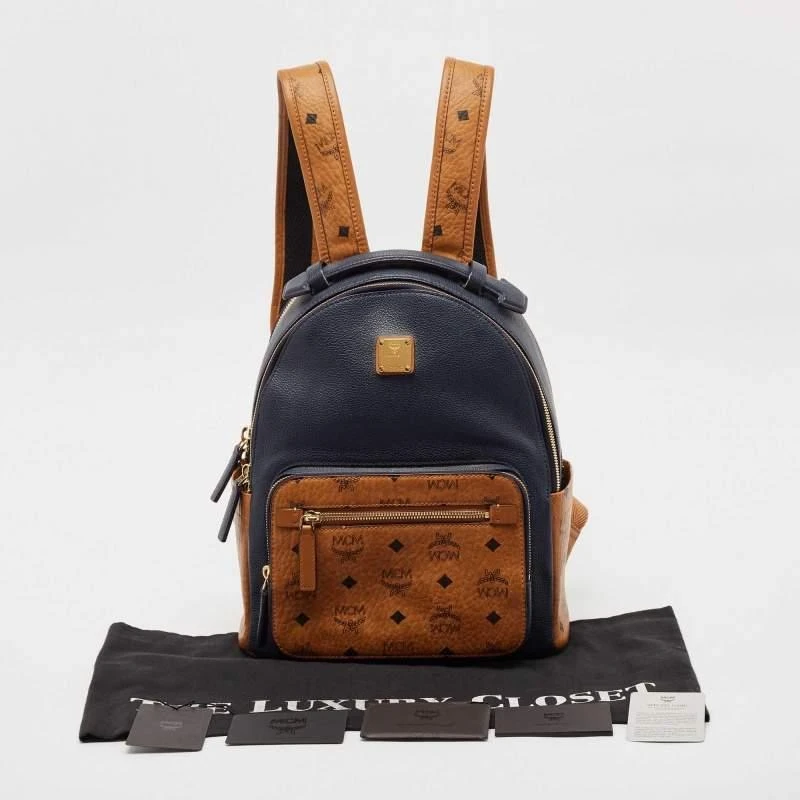 MCM MCM Navy Blue/Tan Leather and Stark Visetos Coated Canvas Backpack 12