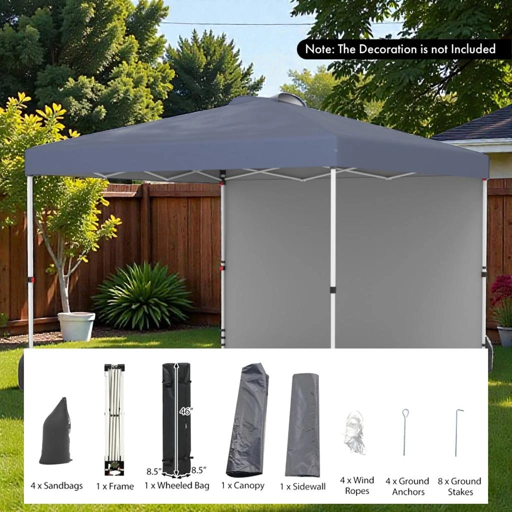 Hivvago 10 x 10 Ft Quick Assembly Outdoor Canopy with One Wall and Wheeled Carry Case 2