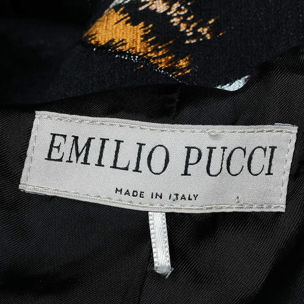 EMILIO PUCCI Emilio Pucci Black Leaf Jacquard Button Front Oversized Coat S 5