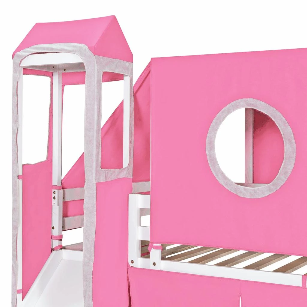 Streamdale Furniture Streamdale Twin Size Loft Bed with Tent and Tower - Pink 3
