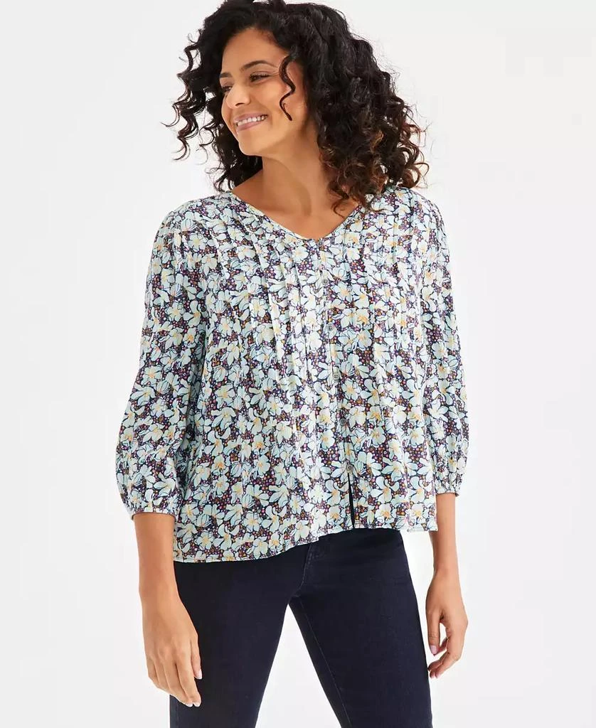 Style & Co Women's Printed Lurex Pintuck Button-Front Blouse, Exclusively at Macy's 1