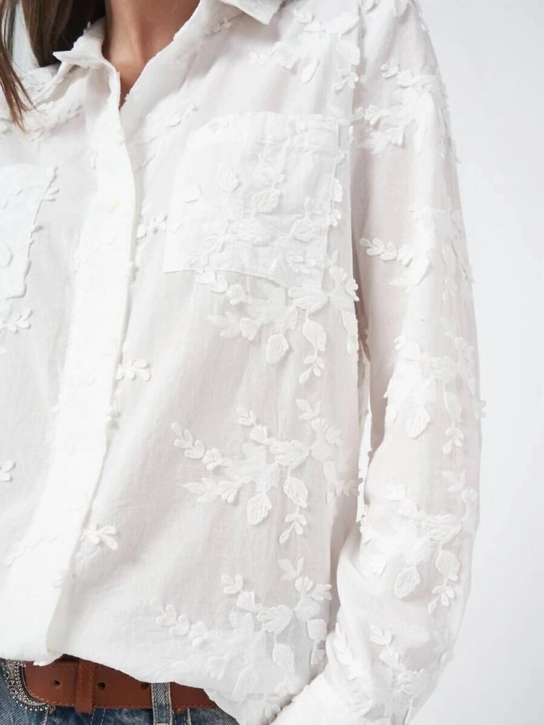 REPEAT cashmere Cotton Shirt Embroidered Flowers In Cream 3