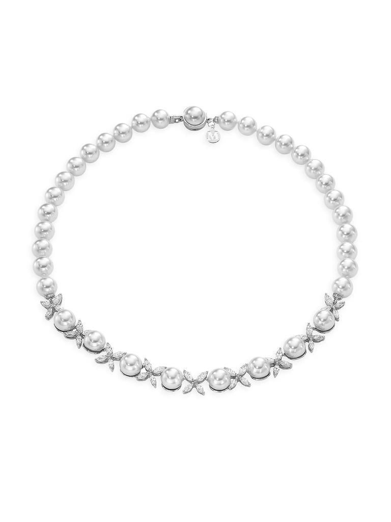 Majorica Venus Rhodium-Plated, Lab-Grown Pearls & Cubic Zirconia Necklace
