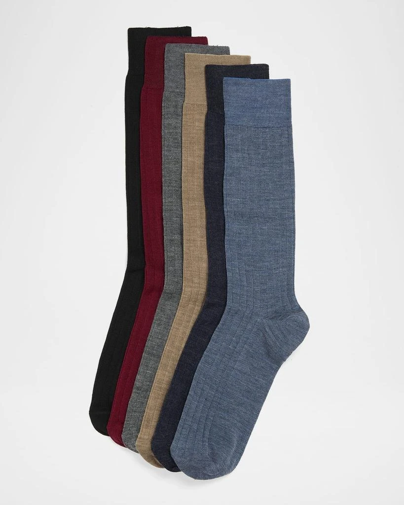 Neiman Marcus Men
s Multicolor Merino Wool Rib 6-Pack Crew Socks, Boxed Gift Set