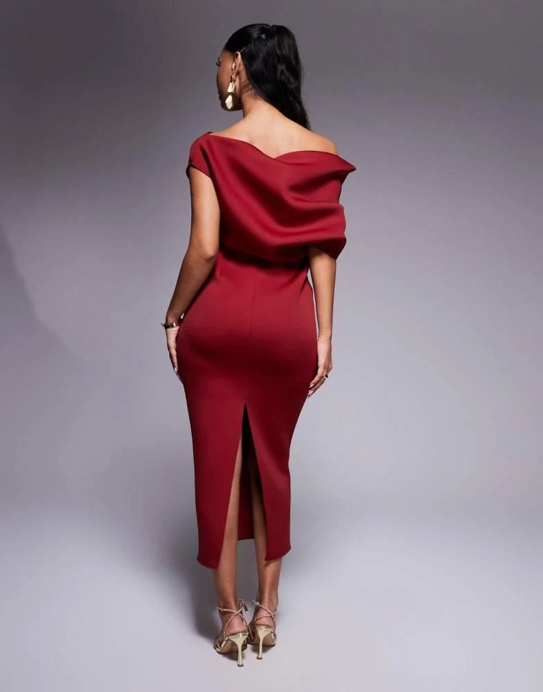 ASOS ASOS DESIGN dramatic neckline scuba midi dress in burgundy 3