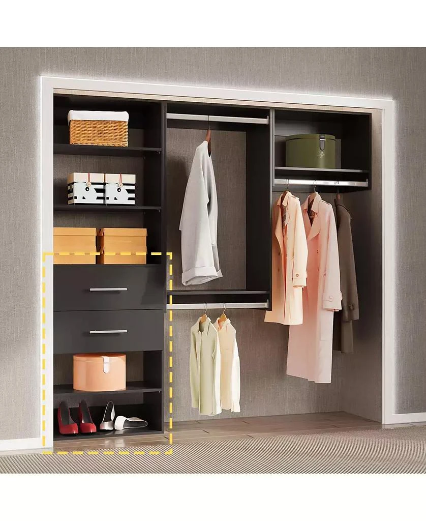 Lovmor Short Tower Wood Built In Closet Organizer Unit, Wood Closet Organizer Starter Kit, Mounted Closet Systems with 2 Drawers 7
