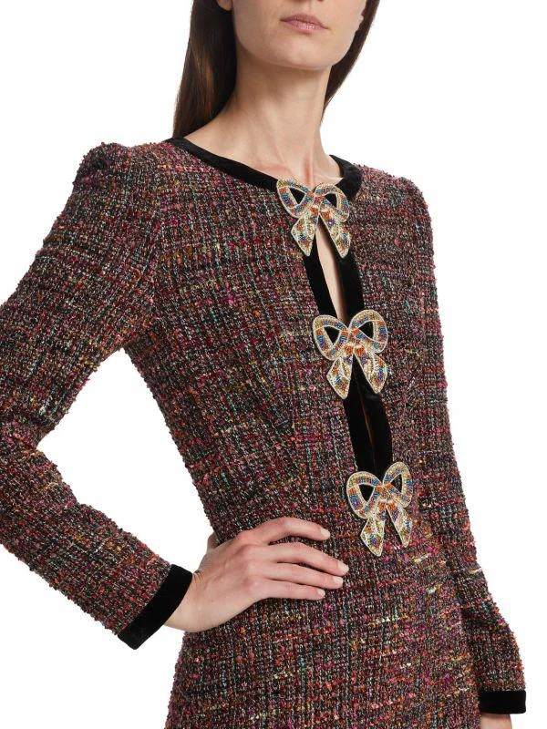 Saloni Camille Bows Tweed Minidress 4