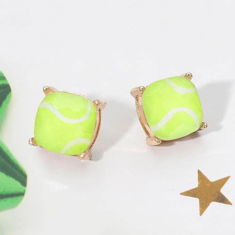 FASHNZFAB Tennis Ball Printed Square Stud Earrings