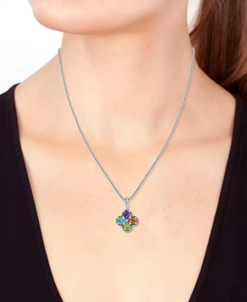 Effy EFFY® Multi-Gemstone Flower 18" Pendant Necklace (3 ct. t.w.) in Sterling Silver 4