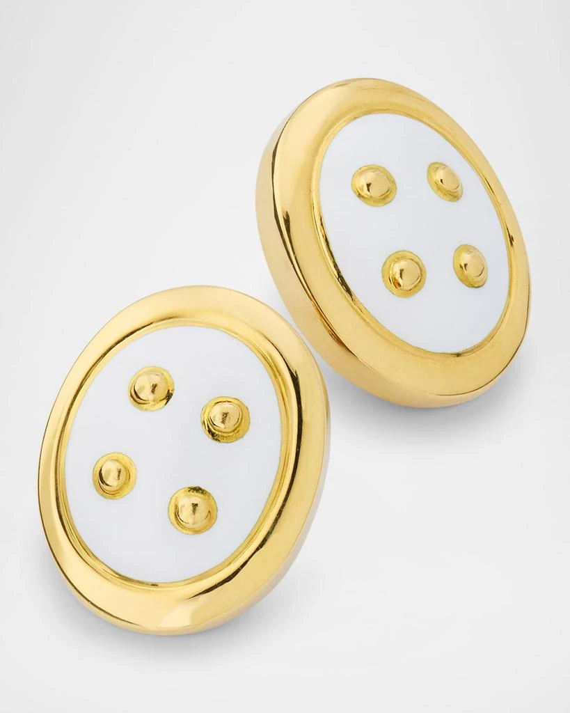 NM Estate Estate A Clunn 18K Yellow Gold White Enamel Off-Set Framed Clip-On Earrings 3