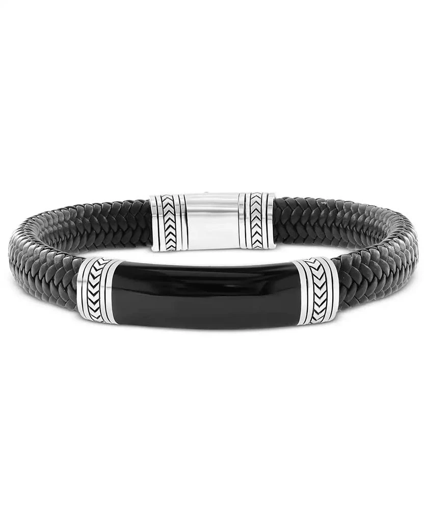 Effy EFFY® Men
s Onyx 
Woven Leather Bracelet in Sterling Silver