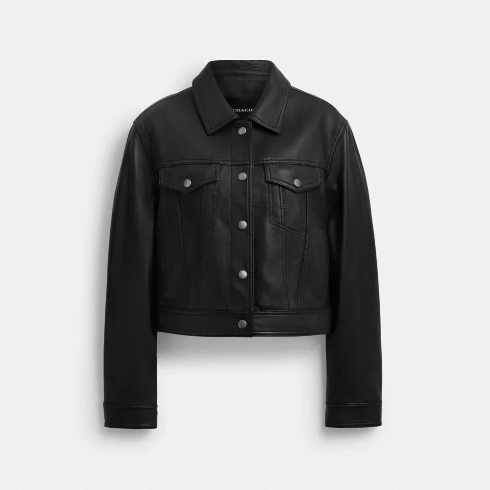 Coach Shrunken Leather Trucker Jacket