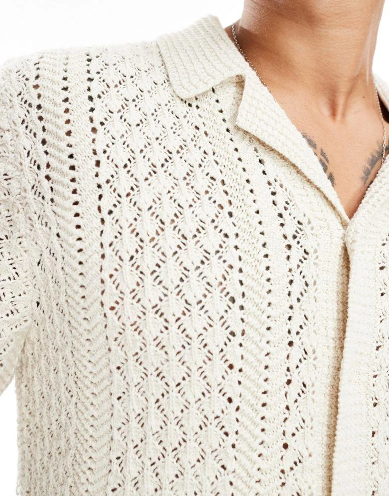 Abercrombie & Fitch Abercrombie & Fitch buttonthrough open stitch knit polo in cream 3