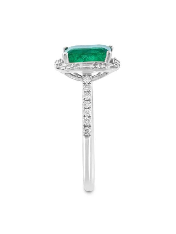14K White Gold, Emerald TCW Diamond Halo Cocktail Ring – On