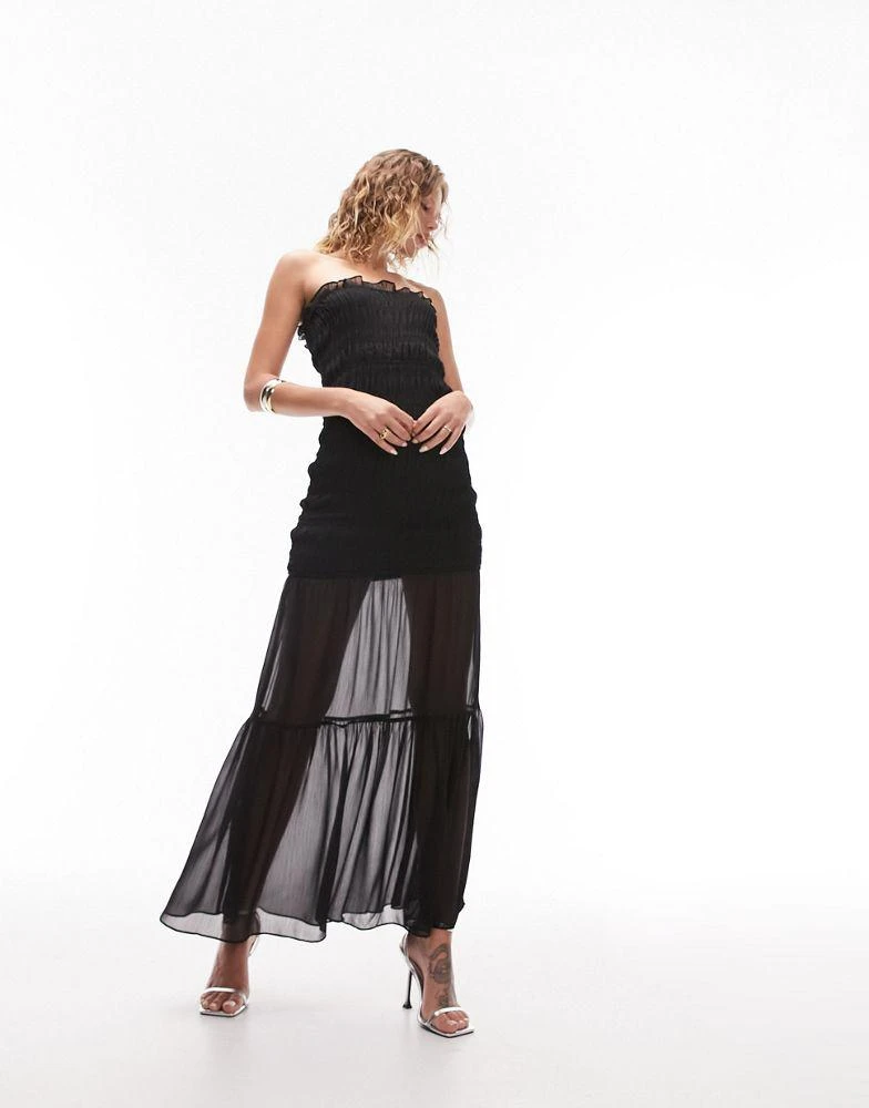 Topshop Topshop shirred bandeau maxi dress in black 1