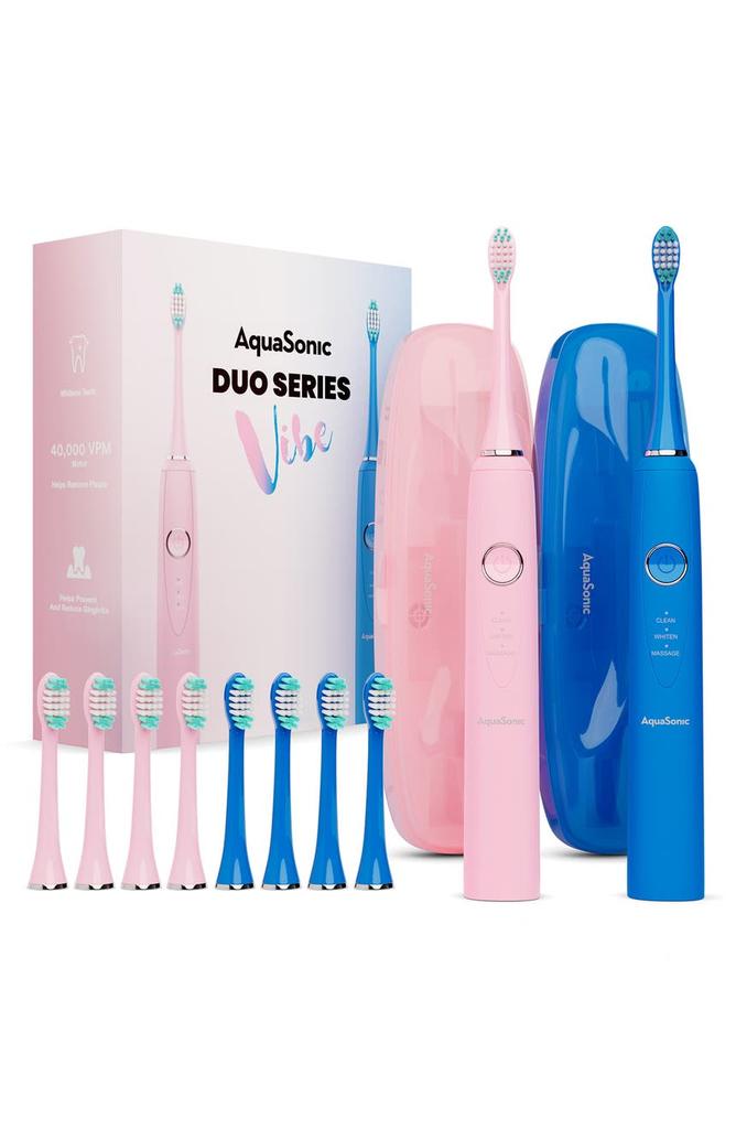 AQUASONIC Vibe Duo Ultra Whitening Wireless Charging Electric Toothbrushes Set