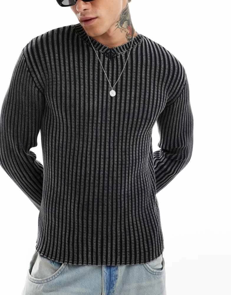 Weekday Weekday Morris slim v neck jumper in washed black 1