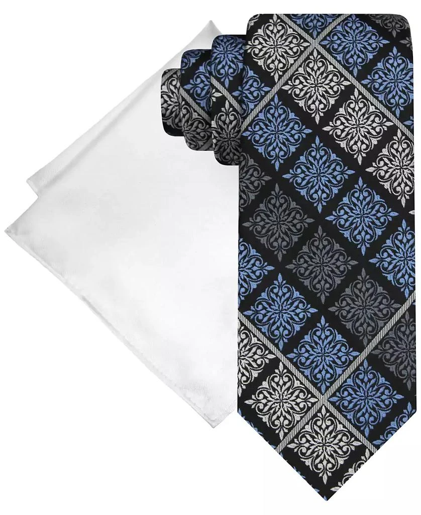 Steve Harvey Men's Medallion Tie & Solid Pocket Square Set 1