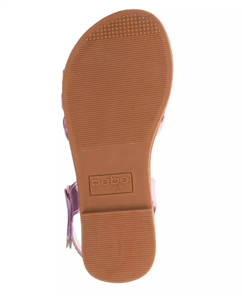 Bebe Big Girl's Strappy Sandal with Cute Rhinestone Tubular Bow Polyurethane Sandals 7