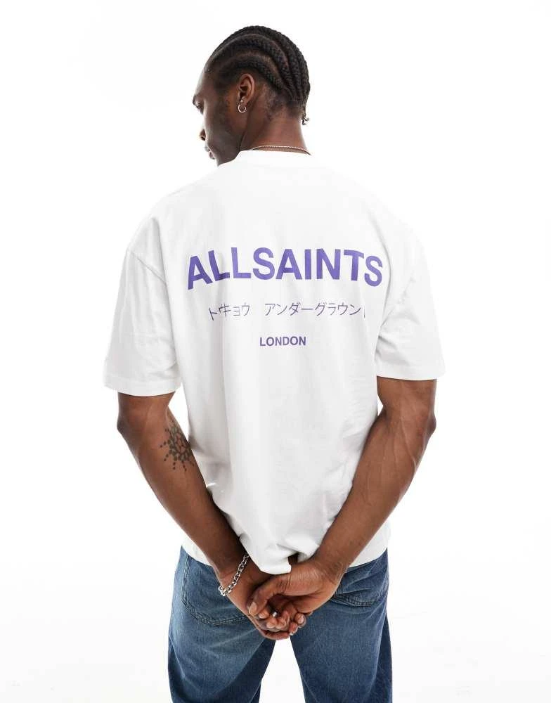 ALL SAINTS AllSaints Underground oversized t-shirt in white and purple 1