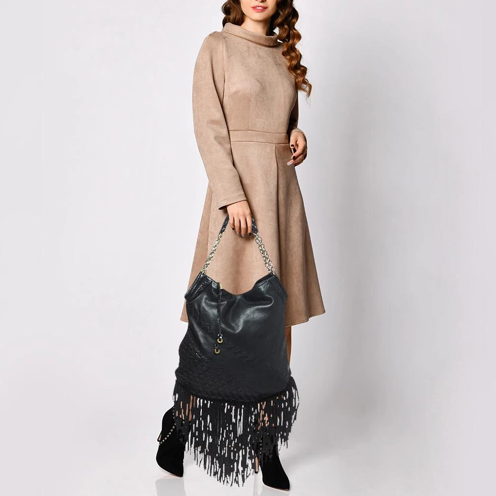 Jimmy Choo Jimmy Choo Black Leather and Suede Tatum Fringe Hobo 2