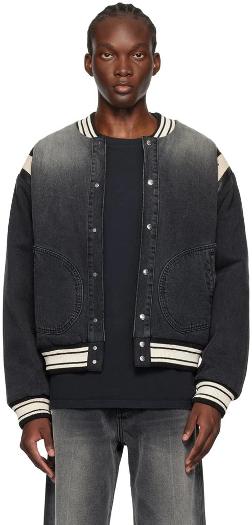 Rhude Black Lightning Varsity Denim Bomber Jacket 1