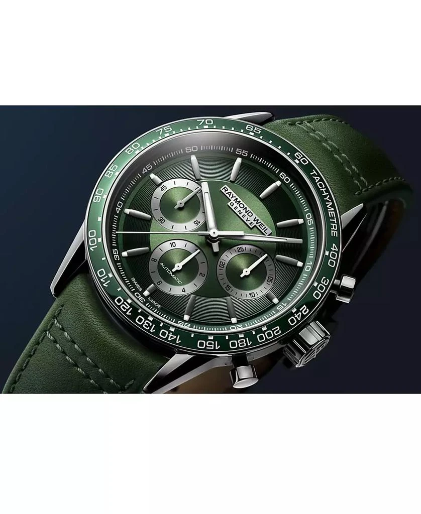 Raymond Weil Men
s Swiss Automatic Chronograph Freelancer Green Leather Strap Watch 43.5mm 6