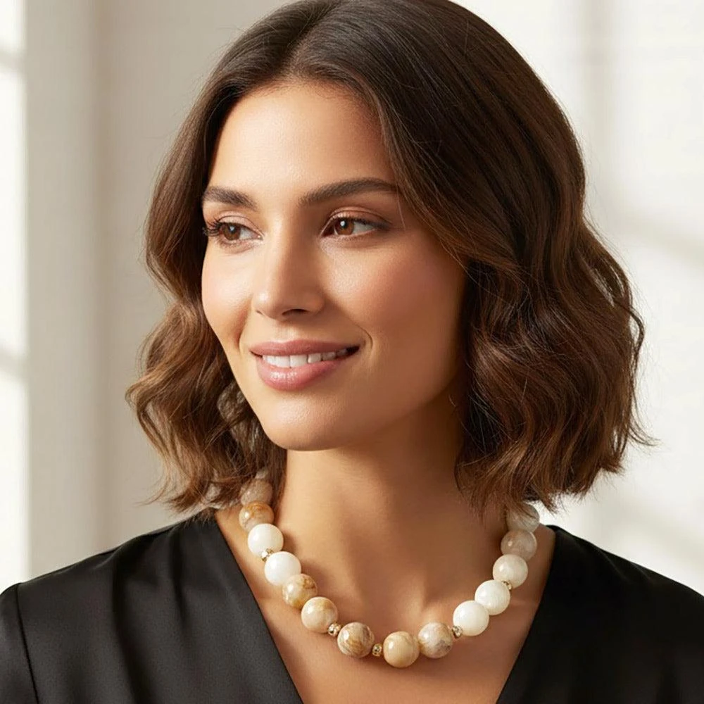 FASHNZFAB Chunky Marbled Resin Ball Beaded Statement Necklace