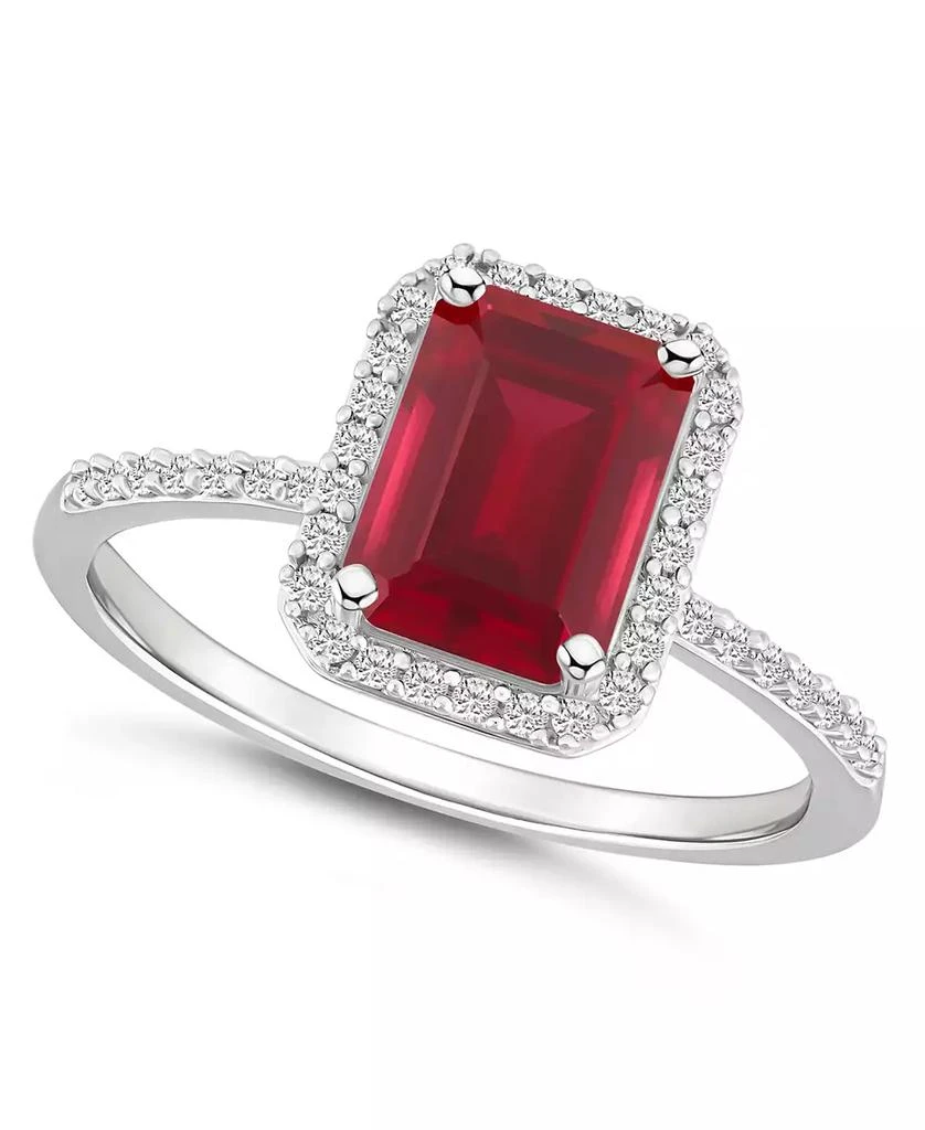 Macy
s Lab-Grown Ruby (2 ct. t.w.) and Lab-Grown Sapphire (1/4 ct. t.w.) Halo Ring in 10K White Gold