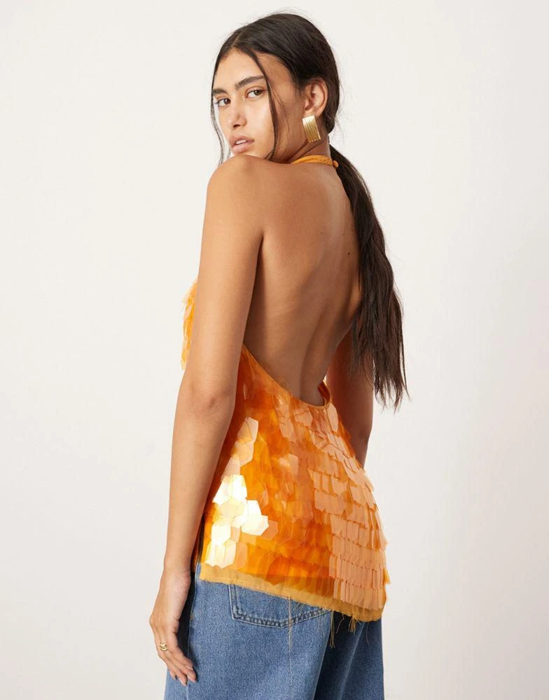 ASOS ASOS EDITION embellished shard sequin longline halter neck top in orange 4
