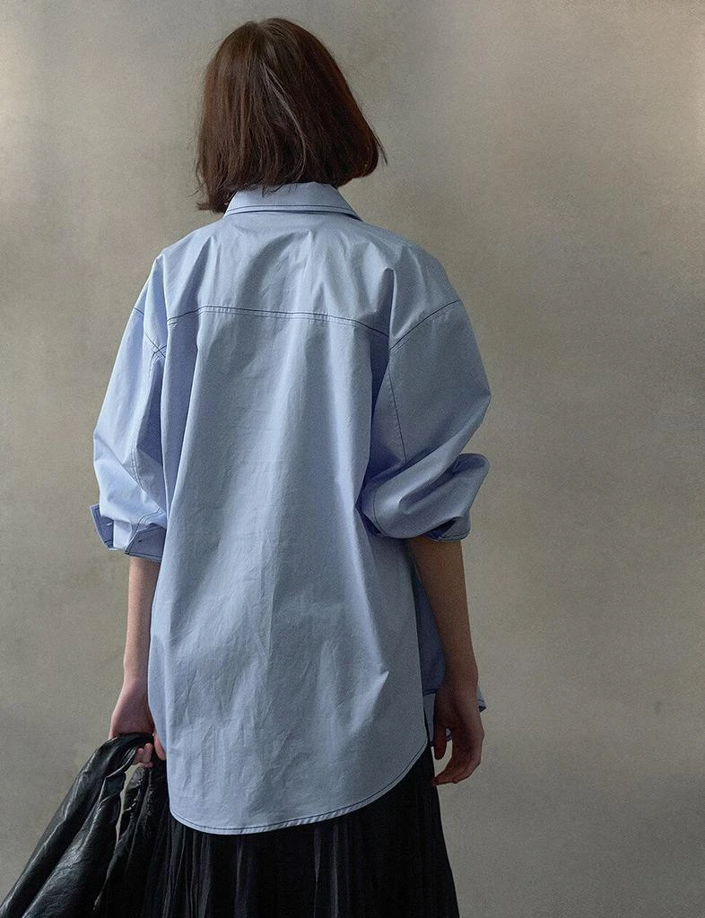 Pixie Market Blue Contrast Stitch Shirt-PREORDER 3