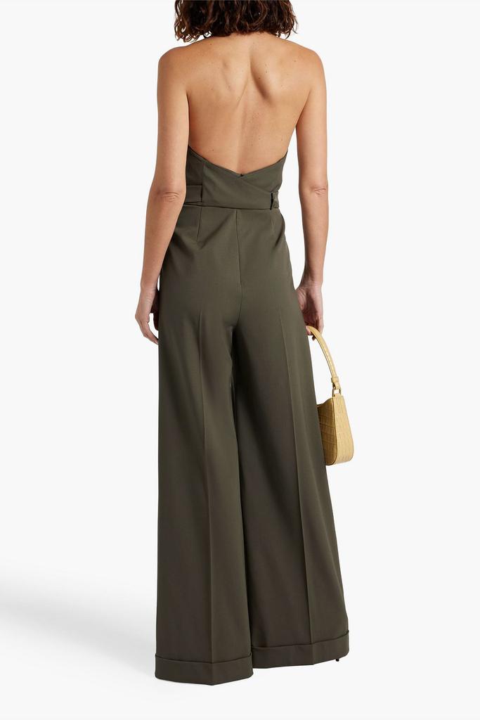 Strapless pleated wool-blend twill wide-leg jumpsuit – On