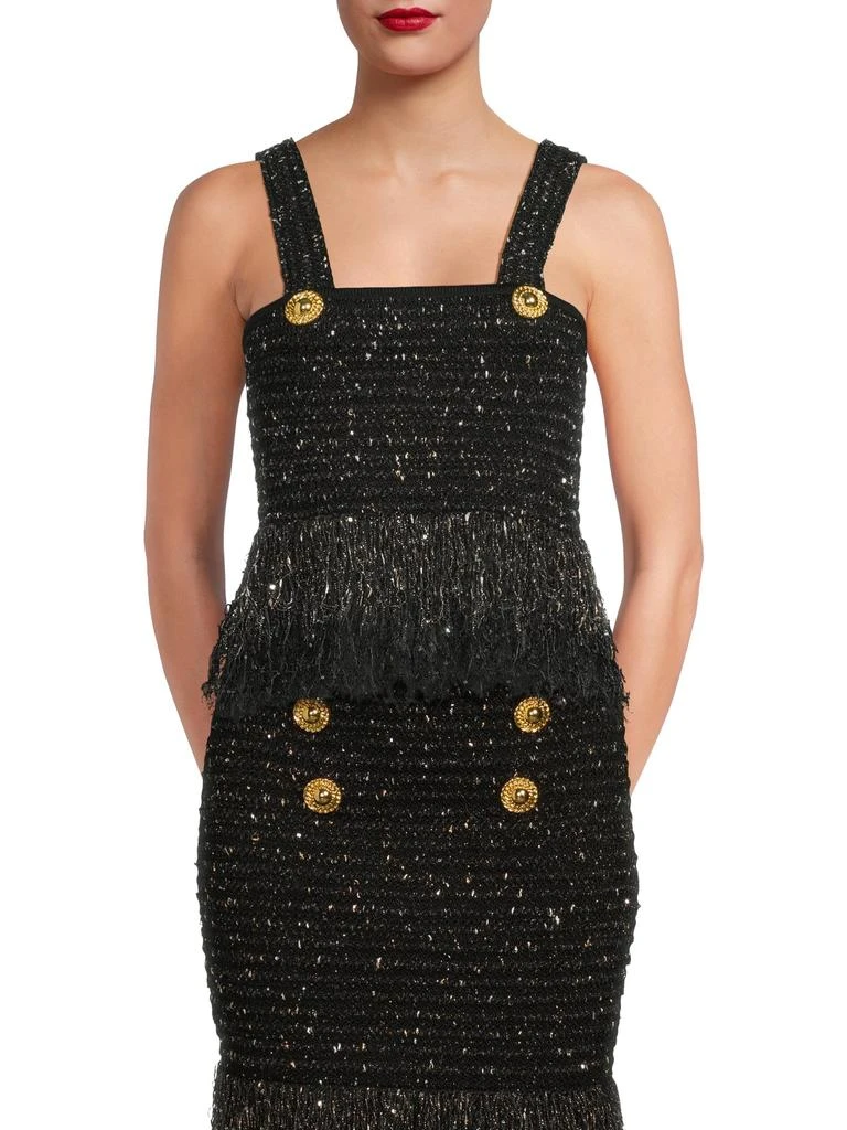 Balmain Glittered Fringed Tweed Top