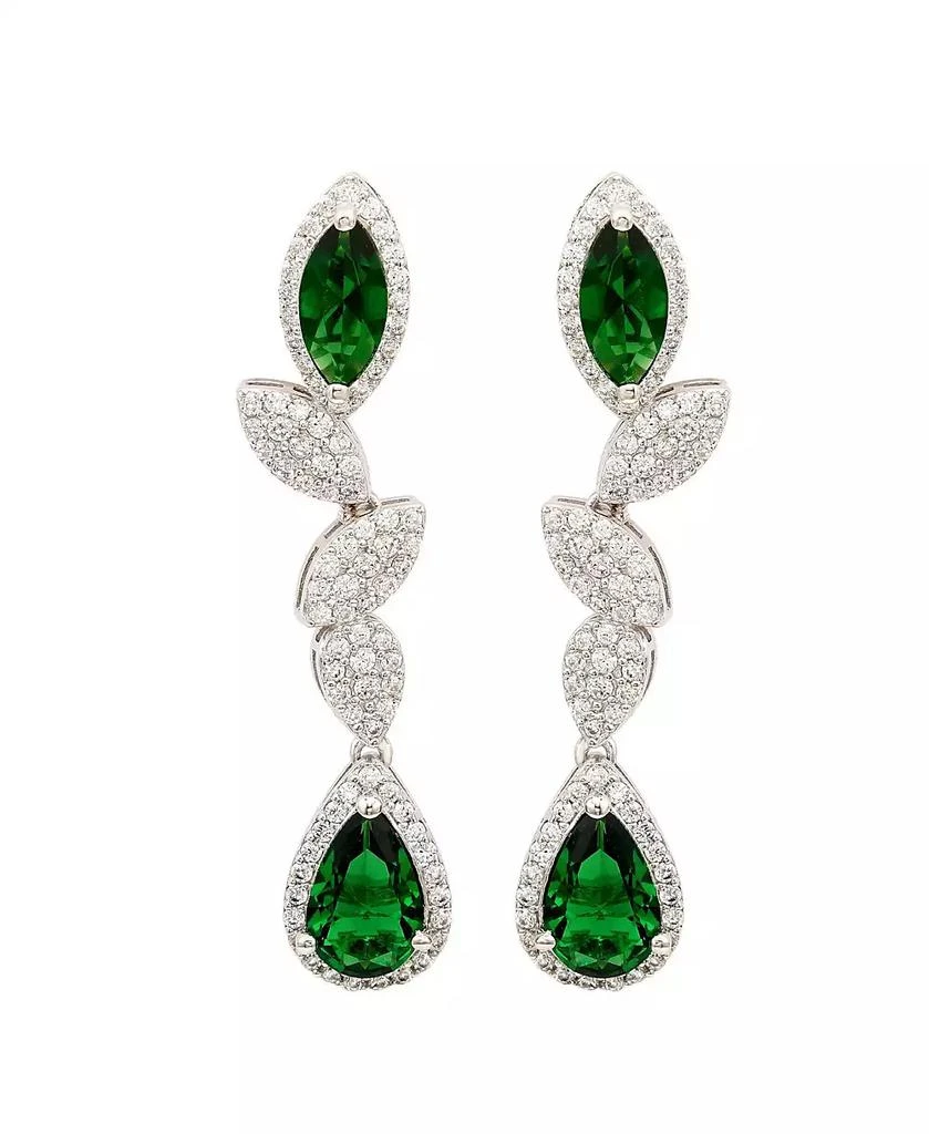 Suzy Levian New York Suzy Levian Sterling Silver Cubic Zirconia Pear and Marquise Leafy Drop Dangle Earrings