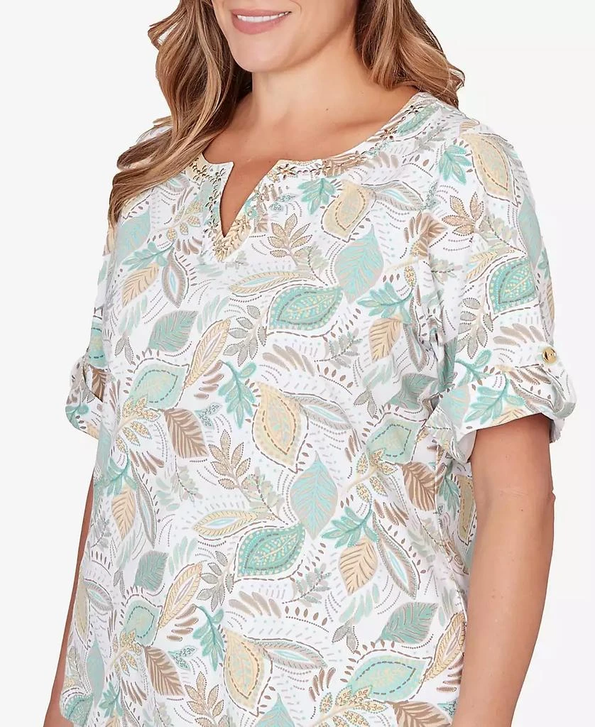 HEARTS OF PALM Plus Size Printed Elbow Sleeve Banded V-Notch Top 4