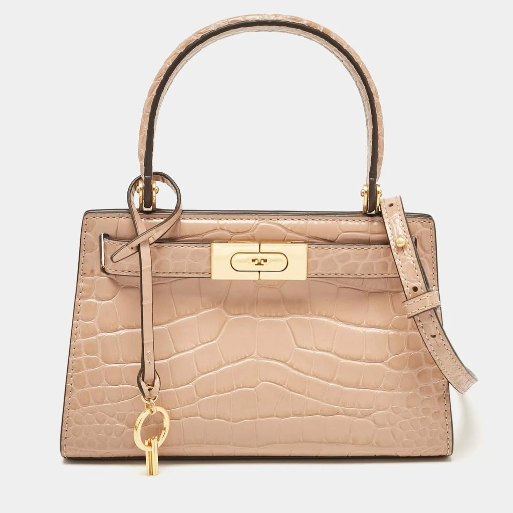 Tory Burch Tory Burch Beige Croc Embossed Leather Petite Lee Radziwill Top Handle Bag 1