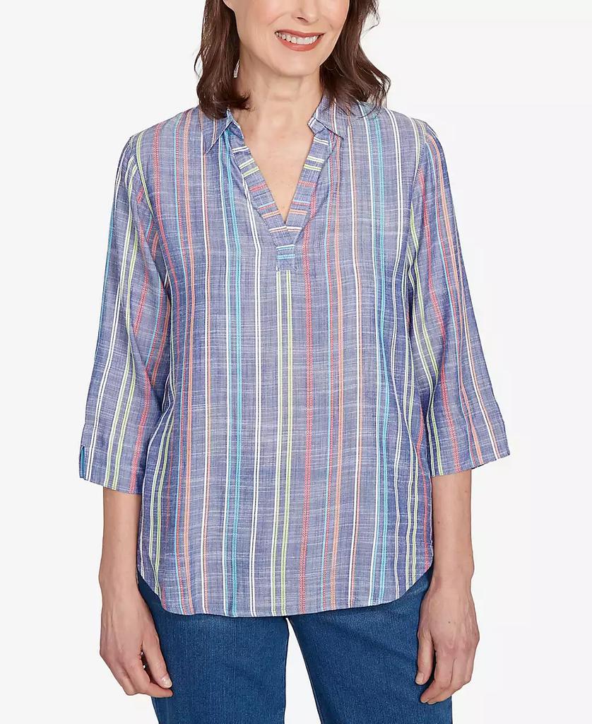 Alfred Dunner Petite El Paso Textured Multi Stripe Collared Top