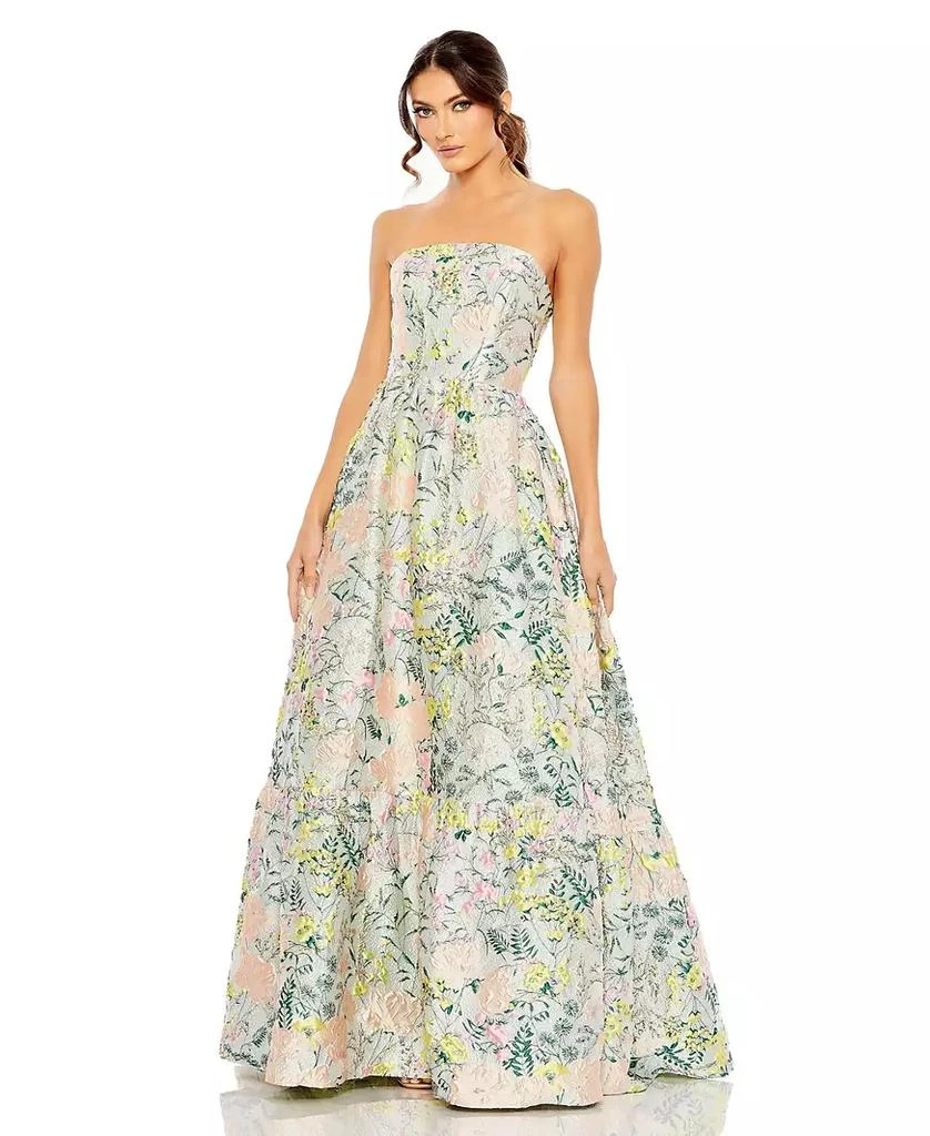Mac Duggal Women's Floral Brocade Strapless A Line Gown