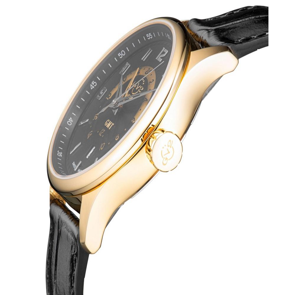 Gevril Men's Giromondo Swiss Quartz Black Genuine Leather Strap Watch 42mm
