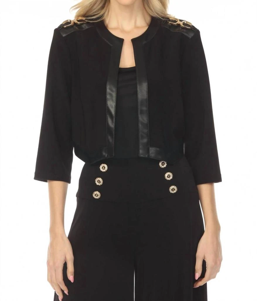 JOSEPH RIBKOFF Faux Leather Trim Cropped Jacket In Black