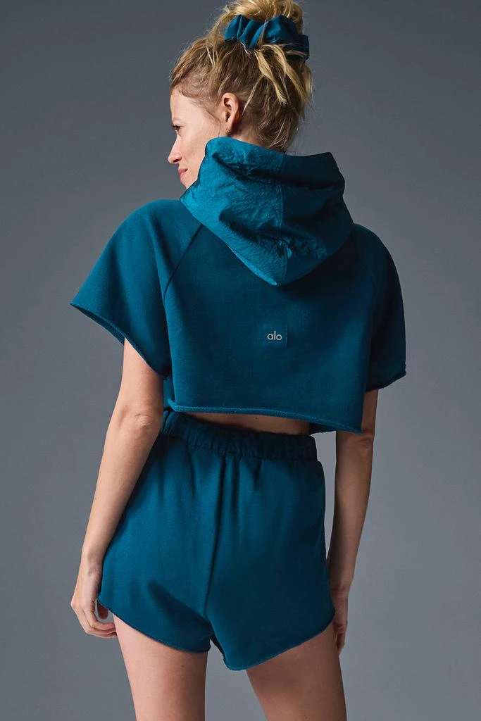 Alo Cropped In The Air Short Sleeve Hoodie - Eclipse Blue 3