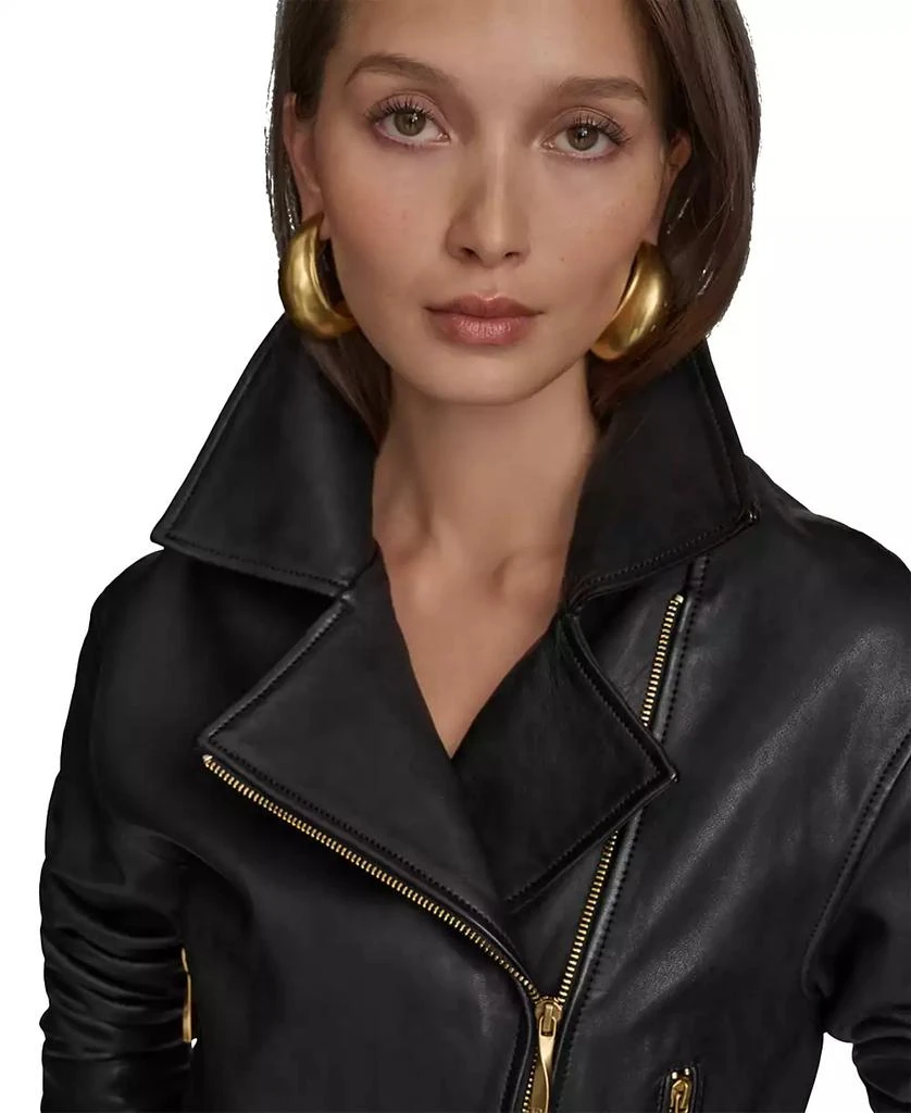 Donna Karan Women's Asymmetric Leather Moto Jacket 5
