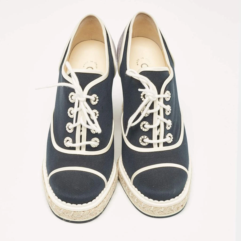 Chanel Chanel Blue/Grey Fabric and Suede Wedge Sneakers Size 37 3