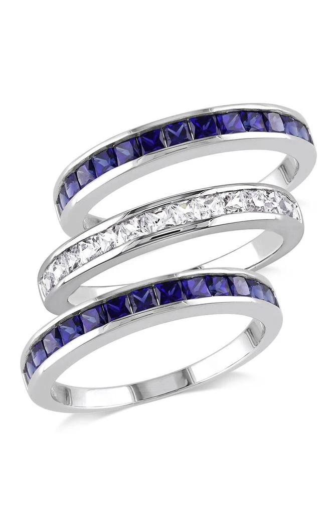 DELMAR Set of 3 Sterling Silver Lab Created Blue 
White Sapphire Rings
